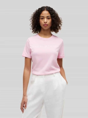krój regular fit t-shirt z czystej bawełny z nadruk z logo Tommy Hilfiger Mocnoróżowy
