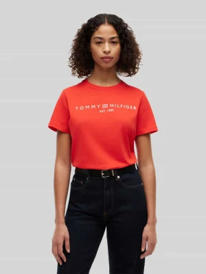 krój regular fit t-shirt z czystej bawełny z nadruk z logo Tommy Hilfiger