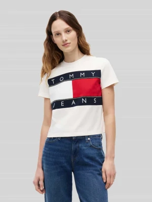 krój regular fit t-shirt z czystej bawełny z nadruk z logo Tommy Jeans Biały