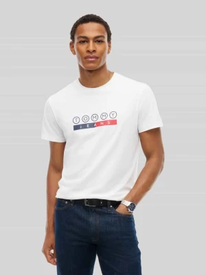 krój regular fit t-shirt z czystej bawełny z nadruk z logo Tommy Jeans Écru