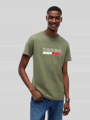 krój regular fit t-shirt z czystej bawełny z nadruk z logo Tommy Jeans Oliwkowy