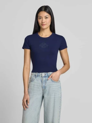 krój regular fit t-shirt z mieszanka bawełny model 'DELANOR_4' Hugo Granatowy