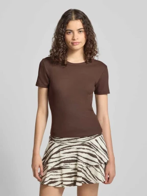 krój regular fit t-shirt z mieszanki bawełny model 'VAL' Only Czekoladowy