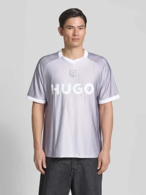 krój regular fit t-shirt z nadrukiem z logo model 'DWILD' Hugo Jasnoszary
