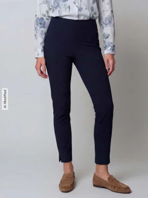 krój regular fit Wąskie spodnie z dodatkiem wełny model 'SABRINA' SEDUCTIVE Granatowy