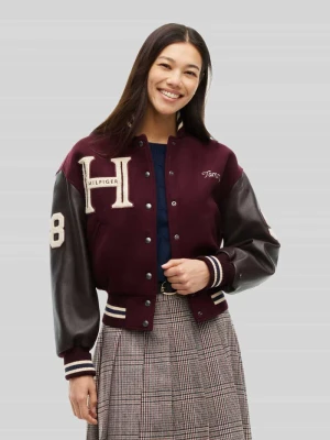 Krój relaxed fit kurtka skórzana z mieszanka wełny Tommy Hilfiger Ciemnoczerwony