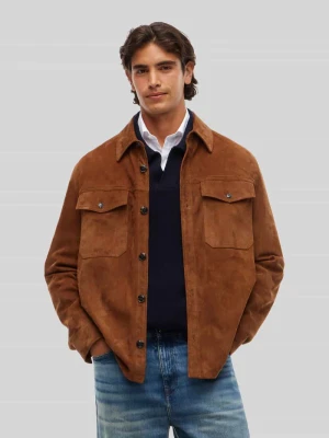 Krój relaxed fit kurtka skórzana z prawdziwego koziego zamszu Tommy Hilfiger Orzechowy