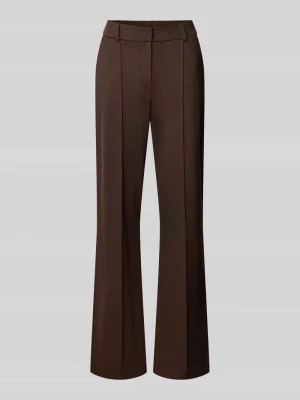 krój relaxed fit proste spodnie z mieszanka wiskozy model 'Luane Long' Opus Ciemnobrązowy