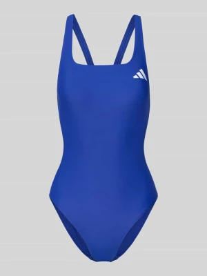 Krój slim fit kostium kąpielowy sportowy z nadruk z logo Adidas Królewski niebieski