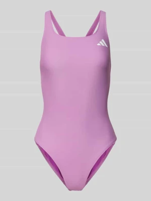 Krój slim fit kostium kąpielowy sportowy z nadruk z logo Adidas Jasnofioletowy