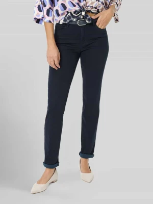 krój slim fit Wąskie spodnie z mieszanka lyocellu, bawełny i lnu z domieszką mieszanka modalu, bawełny i elastanu model 'SHAKIRA' BRAX Granatowy