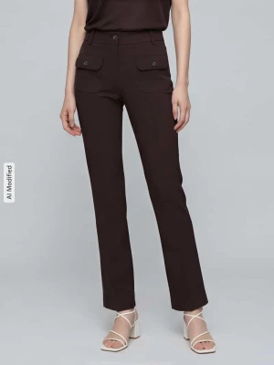 krój slim fit Wąskie spodnie z naszywanymi kieszeniami model 'FARAH' CAMBIO Ciemnobrązowy