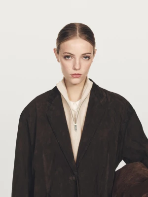 Krótk Ocieplacz Z Mieszanki Wełny Z Suwakiem - Surowy - - Massimo Dutti - Kobieta