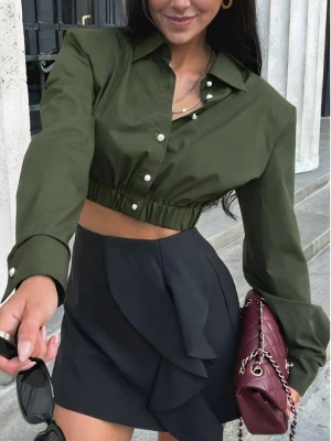 Krótka bawełniana koszula z mankietami ASURIA - butelkowa zieleń  magmac 