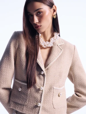 Krótka beżowa marynarka z tweedu TARANKO