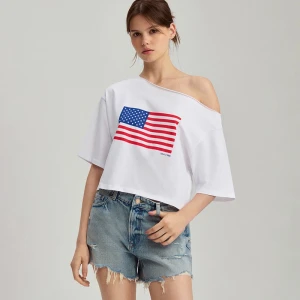 Krótka biała koszulka z nadrukiem flagi USA House