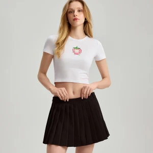 Krótka biała koszulka z nadrukiem kota w truskawce House