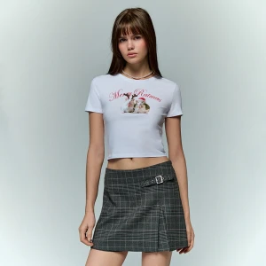 Krótka biała koszulka z nadrukiem Merry Ratmas House