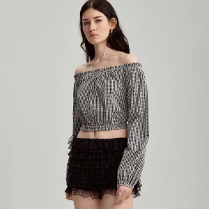 Krótka bluzka z długim rękawem w kratkę vichy House