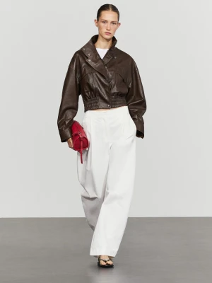 Krótka Bomberka Ze Skóry Nappa - Brązowy - Massimo Dutti - Female
