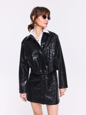 Krótka czarna kurtka z imitacji skóry TARANKO