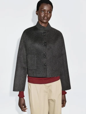 Krótka Dwurzędowa Kurtka Z Mieszanki Wełny - Ciemnoszary - - Massimo Dutti - Kobieta
