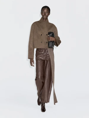 Krótka Dwurzędowa Kurtka Z Mieszanki Wełny - Ciemny Khaki - - Massimo Dutti - Kobieta