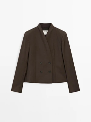 Krótka Dwurzędowa Marynarka – Studio - Szarobrązowy - - Massimo Dutti - Kobieta