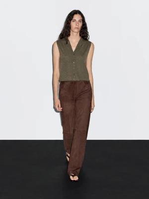 Krótka Dzianinowa Kamizelka Z Mieszanki Wełny - Zielony - - Massimo Dutti - Kobieta