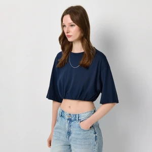 Krótka granatowa koszulka z gumką na dole House