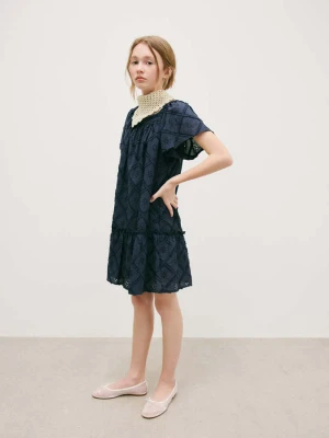 Krótka haftowana sukienka granatowy - Dzieci - lata - MANGO KIDS