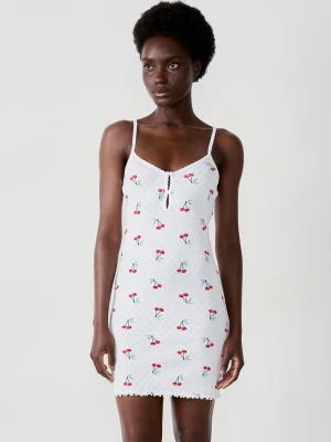 Krótka halka nocna na cienkich ramiączkach z ażurowym wzorem w kwiaty Etam