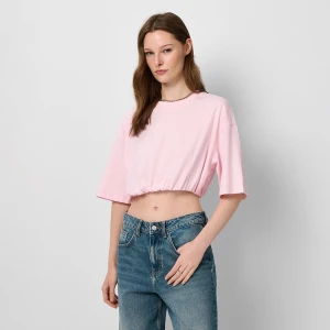 Krótka jasnoróżowa koszulka z gumką na dole House