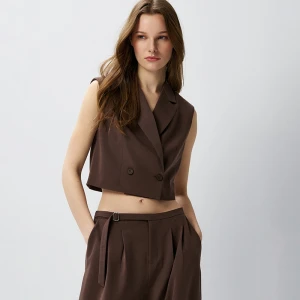 Krótka kamizelka garniturowa dwurzędowa brązowa House