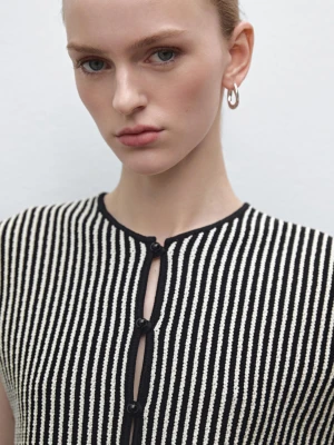 Krótka Kamizelka Z Dzianiny W Paski - Granatowy - - Massimo Dutti - Kobieta