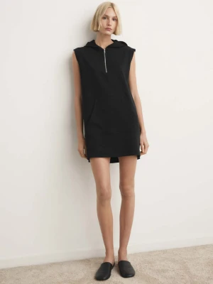 Krótka koszula nocna z kapturem i zamkiem czarny - Kobieta - - MANGO