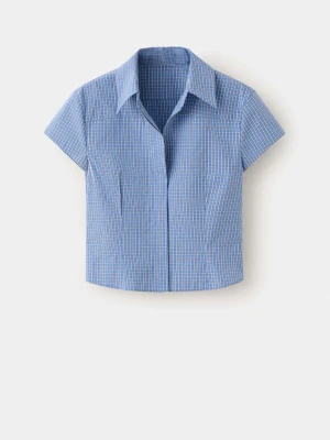 Krótka koszula w kratę niebieski - Kobieta - - MANGO