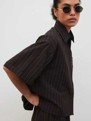 Krótka koszula w paski, w kolorze BROWN ESPRESSO - LINES-M/L Marsala