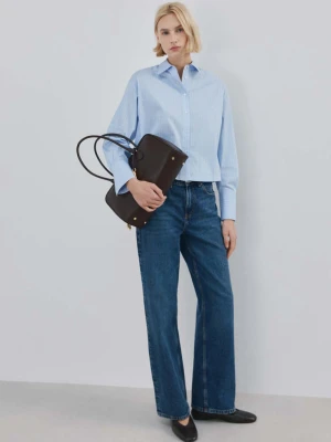 Krótka koszula w paski ze zdobieniami błękitny - Kobieta - - MANGO