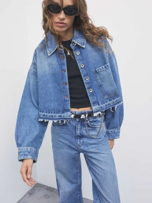 Krótka koszula z denimu Patrizia Pepe granatowy