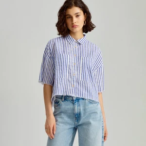 Krótka koszula z domieszką lnu w paski House