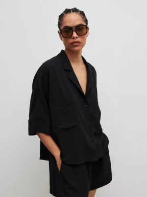 Krótka koszula z lnem w kolorze TOTALLY BLACK - TALA-S/M Marsala