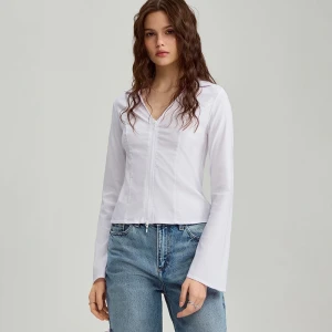 Krótka koszula z zamkiem i kołnierzykiem biała House