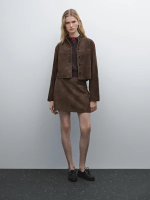 Krótka Koszula Z Zamszowej Skóry - Brązowy - - Massimo Dutti - Kobieta