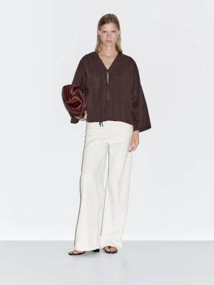 Krótka Koszula Ze Sznurkiem - Brązowy - - Massimo Dutti - Kobieta