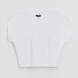 Krótka koszulka basic z okrągłym dekoltem biała House