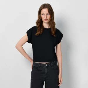 Krótka koszulka basic z okrągłym dekoltem czarna House