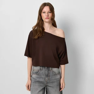 Krótka koszulka na jedno ramię brązowa House