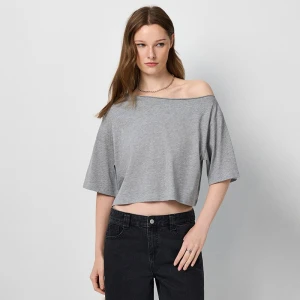 Krótka koszulka na jedno ramię grafitowa House