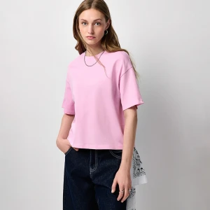 Krótka koszulka oversize różowa House